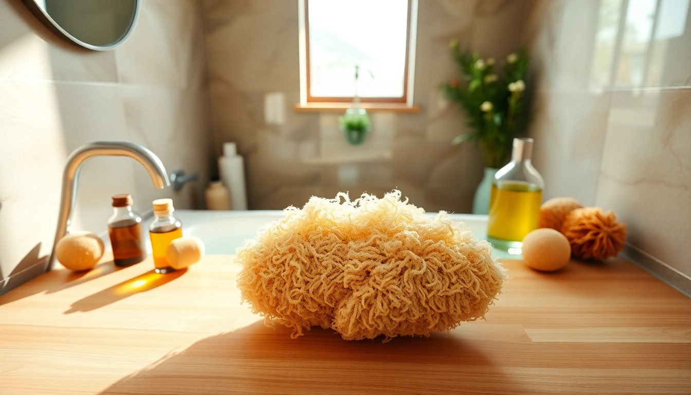 Learn how to use raw loofah effectively with this elegant bathroom setup featuring natural products.