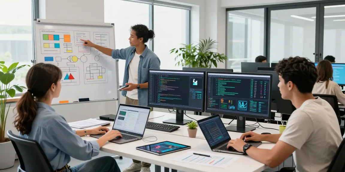 Team collaborating on ai detector software in a modern office workspace