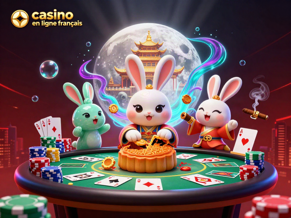 Profitez de l'atmosphère immersive du casino en ligne francais avec des personnages animés et des jetons de poker.