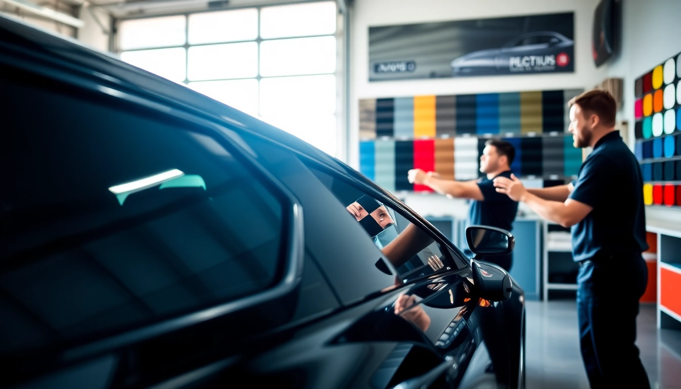 Purchase a window tint gift card for professional tinting services in a well-lit garage.