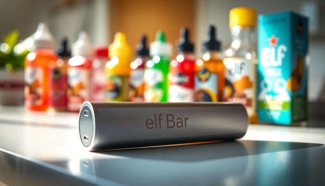 Elevate your vaping experience with the sleek Elf Bar surrounded by vibrant vape juices.