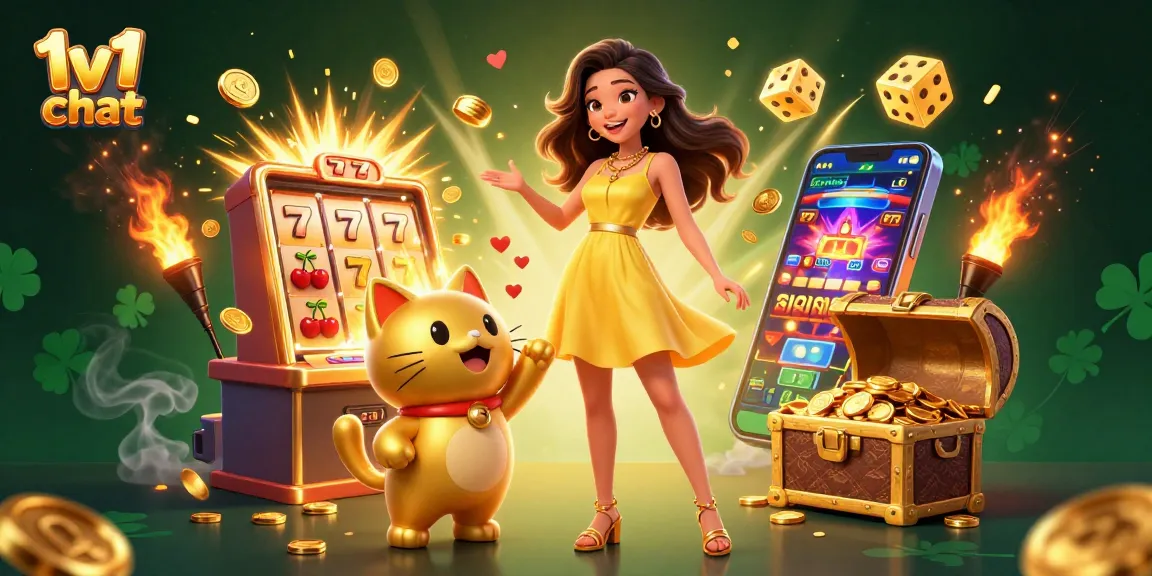 Engage in lively 1v1 chat, enjoying interactive video conversations, with vibrant casino elements.