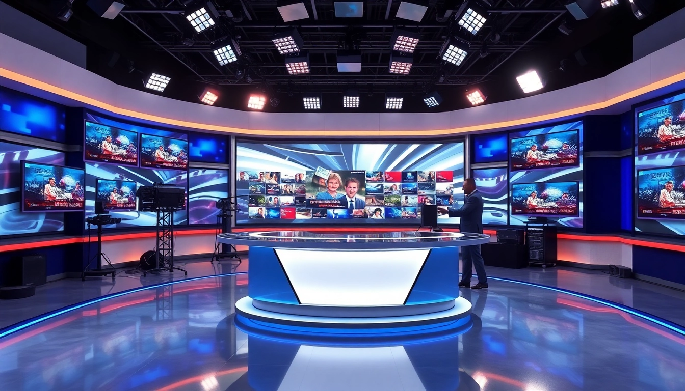 Delivering the latest news in a modern studio setup with high-tech features.