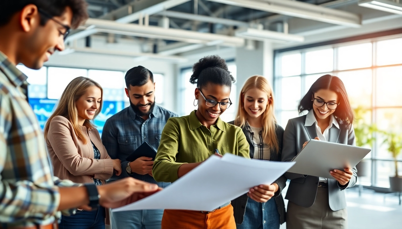 Showcasing workforce development in a vibrant office setting with collaborative teamwork.
