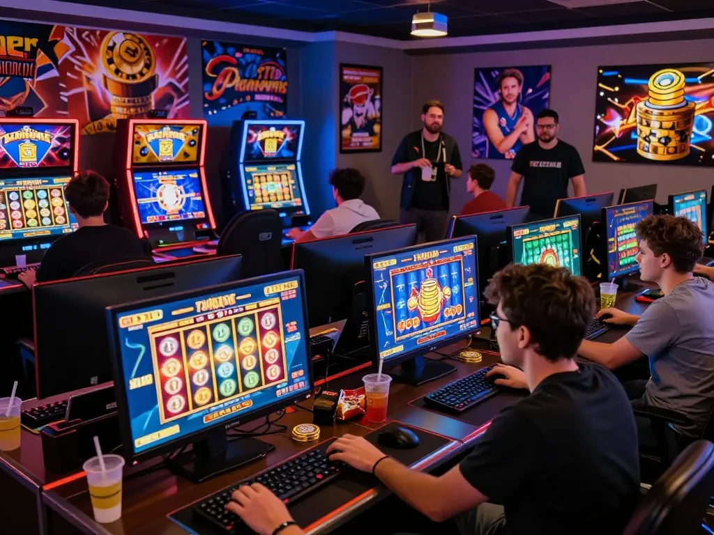 Players experiencing situs gacor online slot games in a vibrant casino setting, showcasing excitement and engagement.