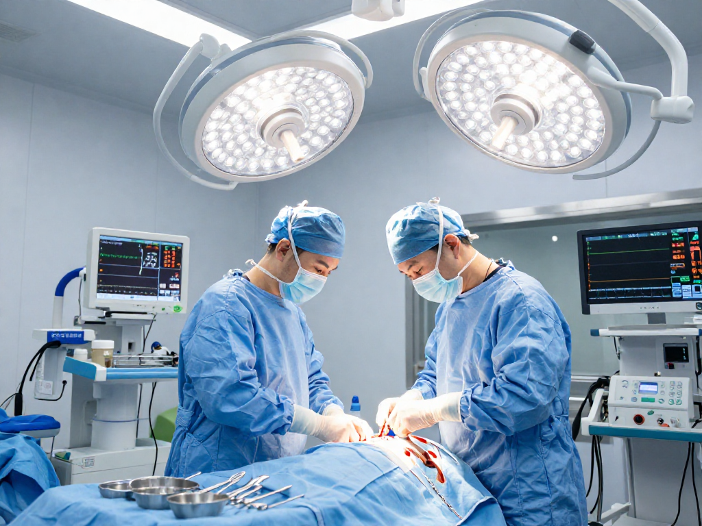 Dar kanal ameliyatı being performed by a skilled surgeon in a modern operating room.