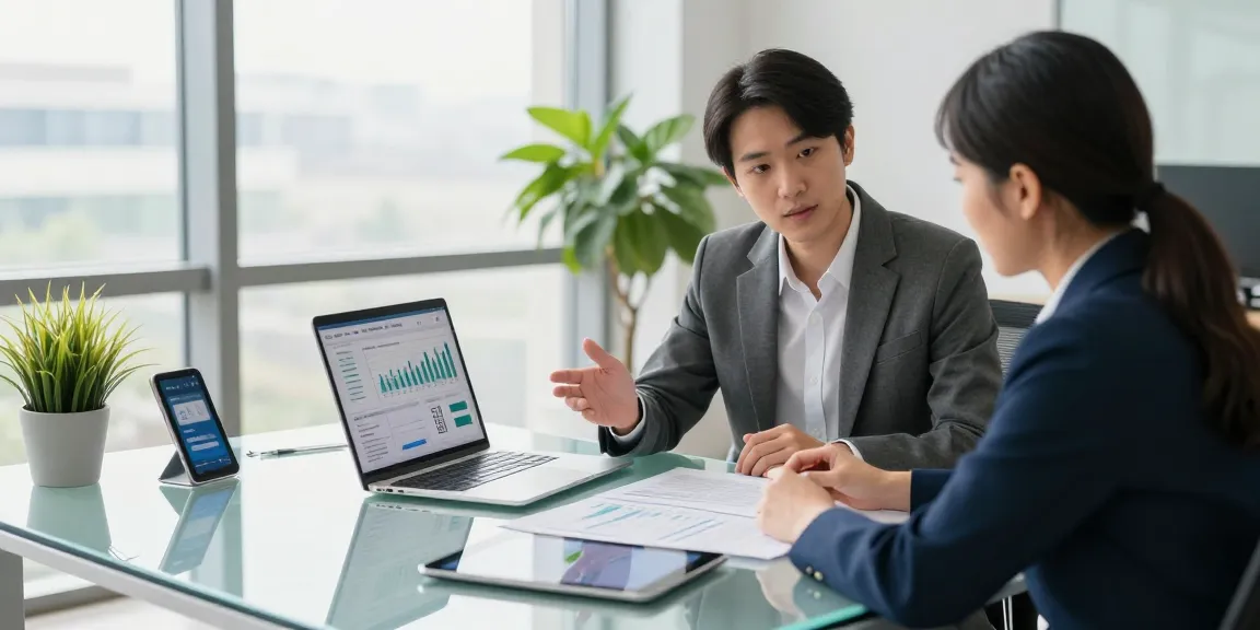 Client consulting on 소액결제현금화 options in a modern financial office with a professional advisor.