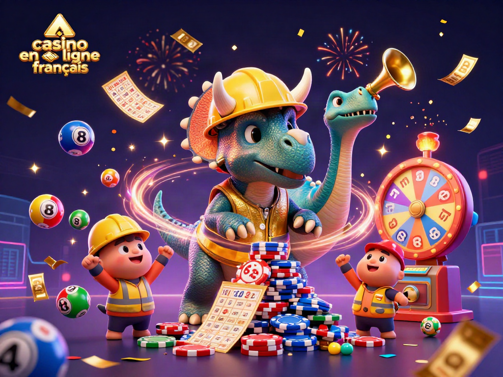 Découvrez le meilleur casino en ligne francais avec des illustrations de jeux palpitants et des personnages joyeux.