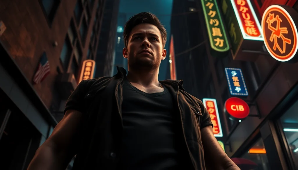 Action hero reminiscent of shows similar to reacher series in an intense urban setting.