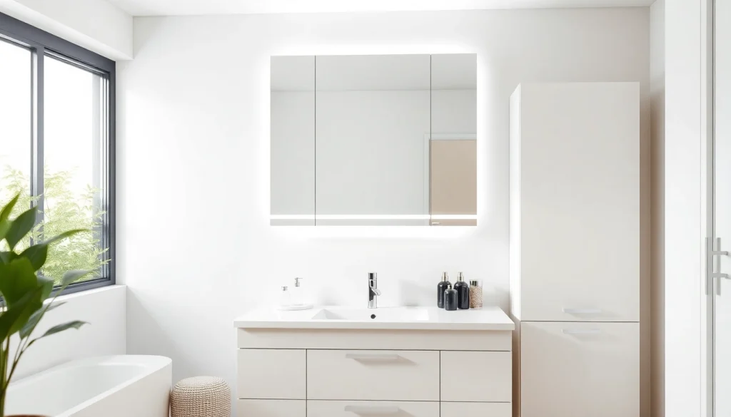 Spiegelschrank mit LED Beleuchtung im modernen Badezimmer mit stilvollem Design