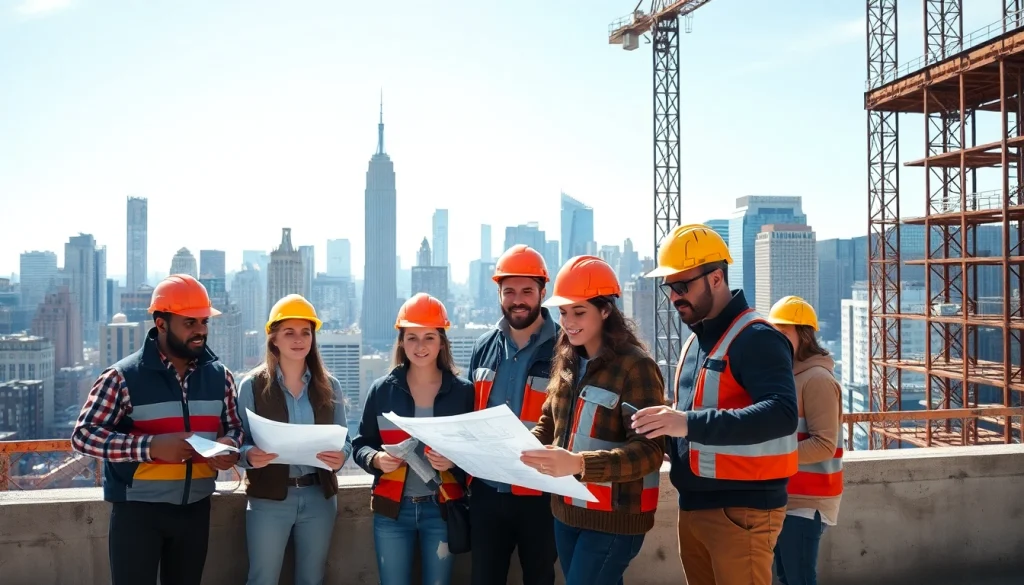 Coordinated team of New York Commercial General Contractor professionals collaborating on construction project.