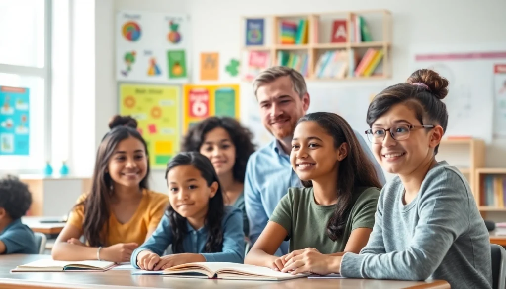 Engaging classroom with students learning about Education, showcasing interaction and diverse participation.