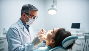 Skilled dentist examining a patient's teeth in a modern clinic, highlighting expertise.