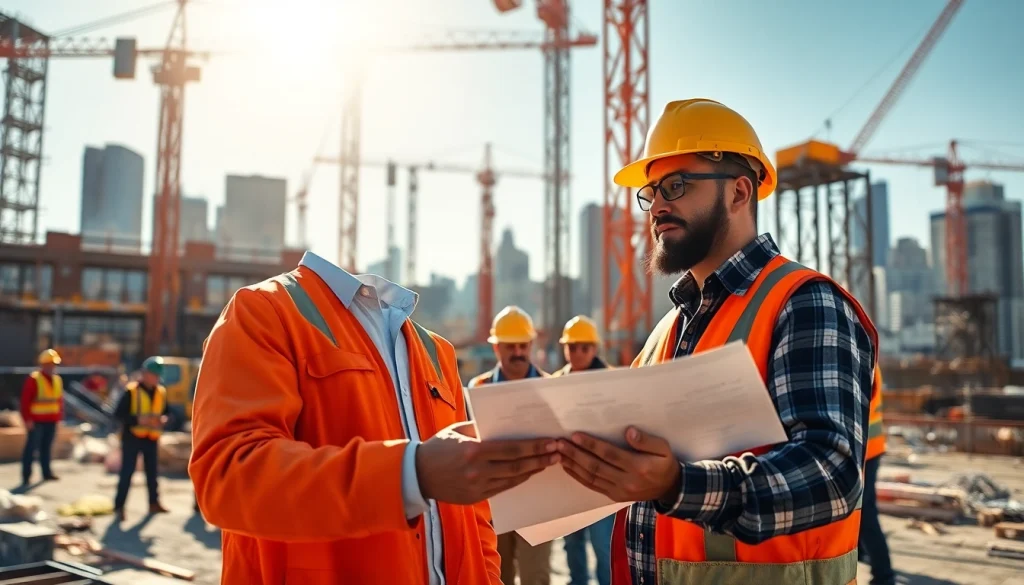 New York City General Contractor engaging with clients at a busy construction site.