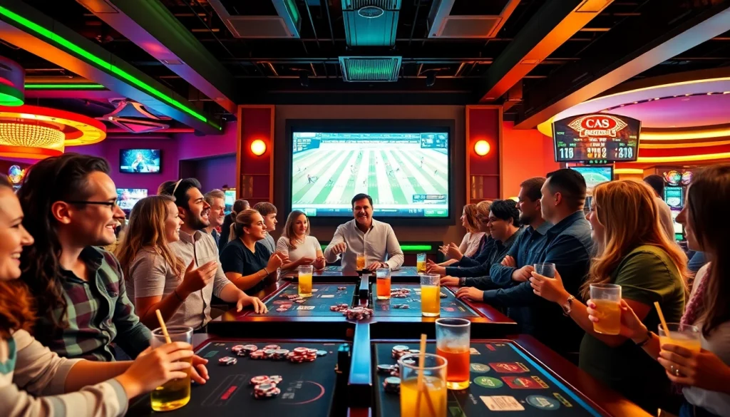 Excited bettors enjoying the best sportsbooks Mexico in a lively casino atmosphere.