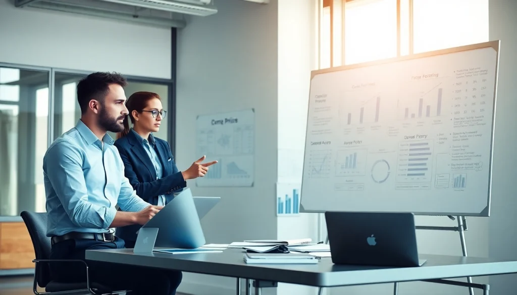 Analyze competitor pricing strategies with a business team in a modern office setting.