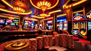 Gambling excitement at MM88 featuring poker tables and vibrant roulette wheels.