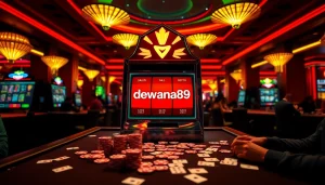 Pemain bersemangat menang besar di mesin slot dewanaga89 di kasino mewah.