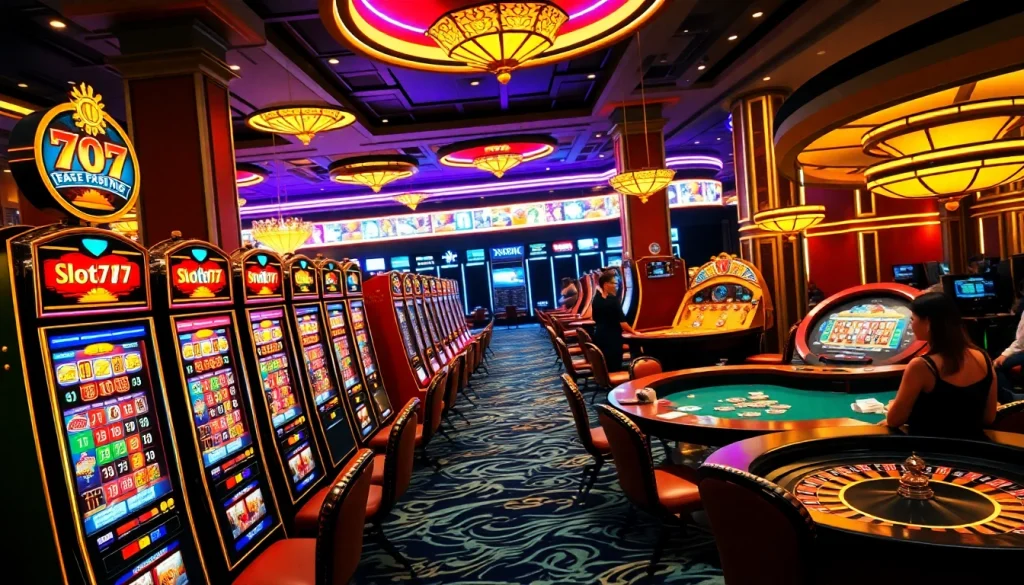 Players thrilled by wins on slot777 machines in a dynamic casino atmosphere.