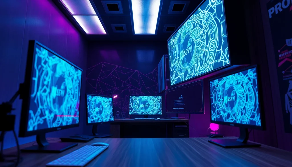 Explore NSFW AI technology in a high-tech digital art studio setting.