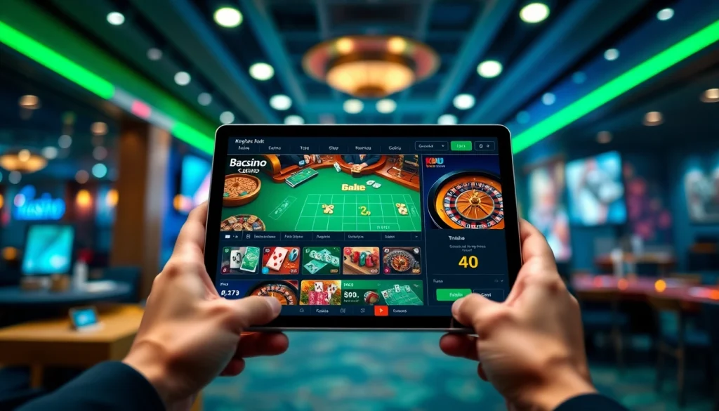 Giao diện chơi game trực tuyến hàng đầu của Ku Ku 3933 net được trình diễn với các trò casino trên một chiếc máy tính bảng thanh lịch.