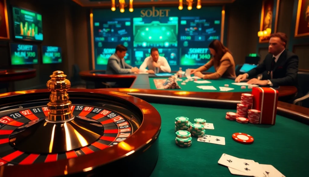 Engaging scene showcasing sbobet link alternatif on a luxurious casino table with poker chips and playing cards.