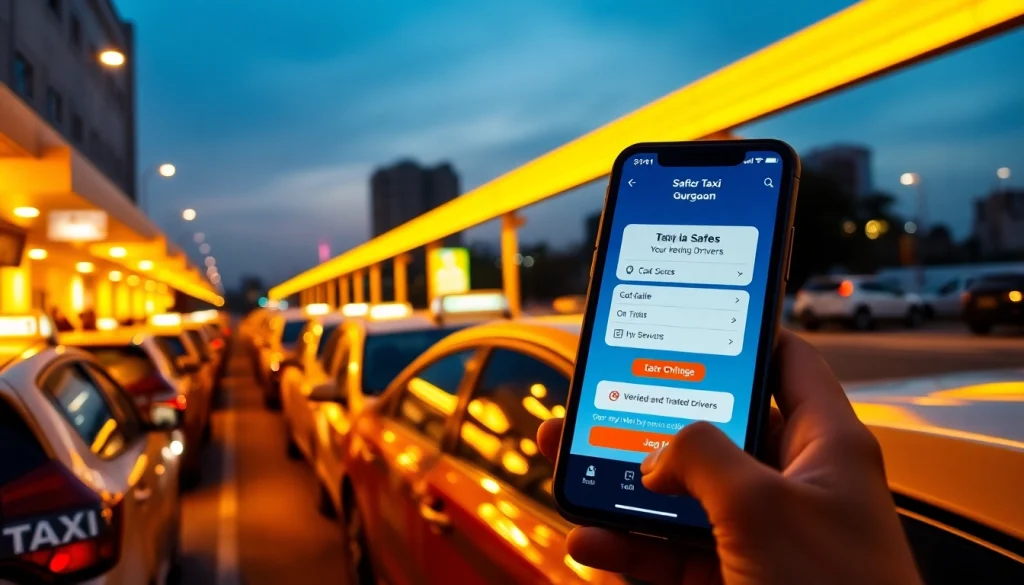 Gurgaon Taxi Service with modern taxis at a busy booking hub, showcasing reliability and convenience.