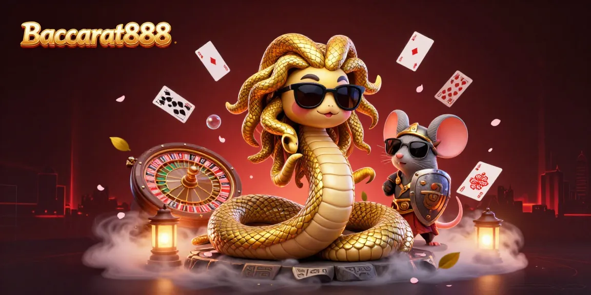 Play baccarat seamlessly with Baccarat888, featuring vibrant characters and a dynamic casino scene.
