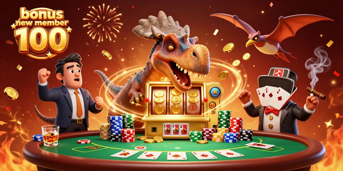 Experience the excitement with the bonus new member 100 as a cartoon dinosaur wins big at the casino!