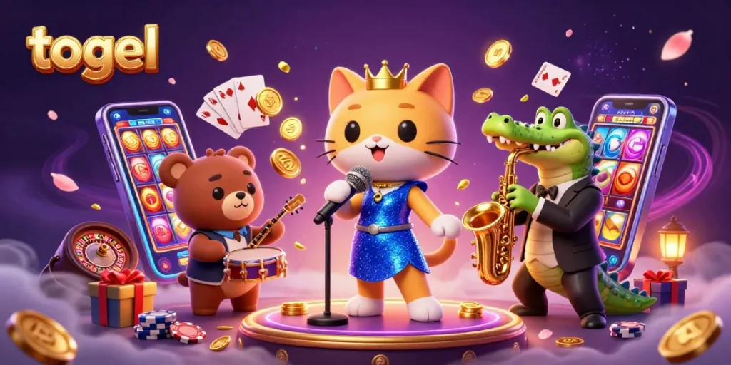 Engage in thrilling togel gameplay with vibrant 3D characters and dynamic casino elements.