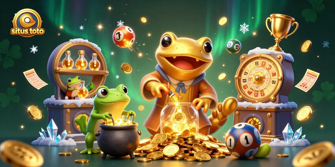Situs toto brings thrilling lottery excitement, showcasing dynamic characters and golden winnings in an engaging 3D scene.