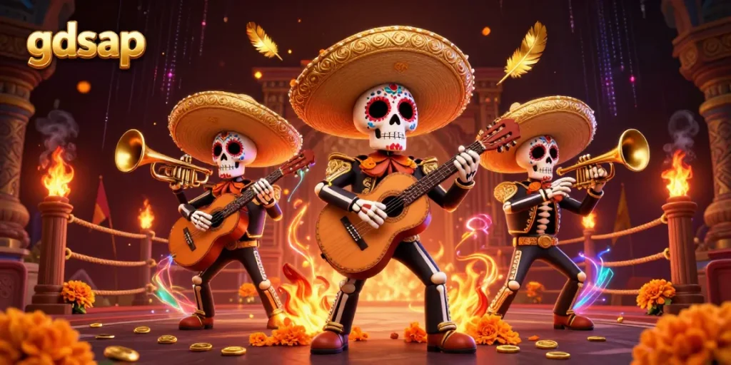 Join the thrilling action at gdsap with a festive mariachi band in a vibrant casino setting.